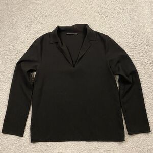Jenni Kayne‎ Womens Crepe Georgette Shirt Top size M Polo Collar Blouse Black